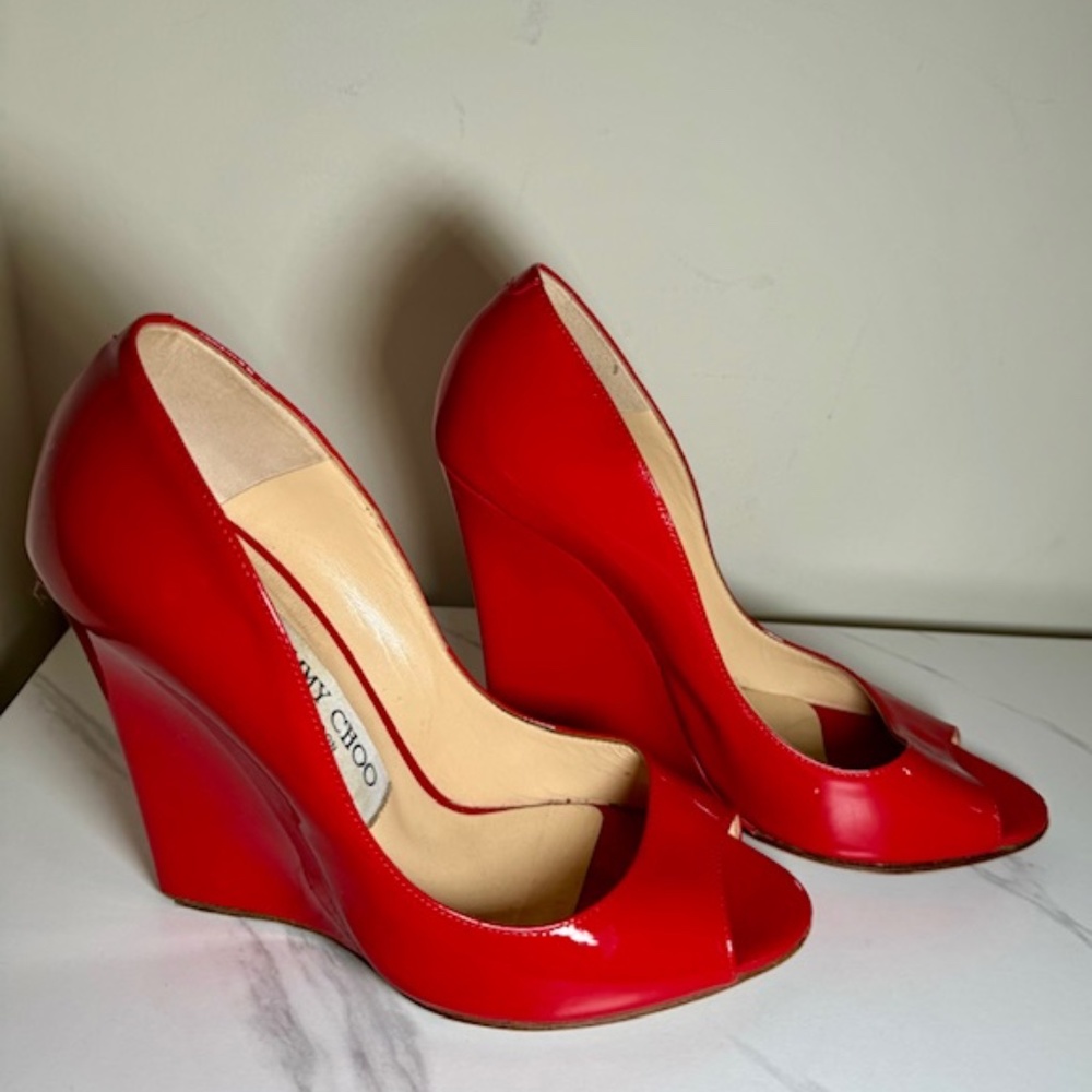 Jimmy Choo Women’s Red Patent Leather Wedges Size 6